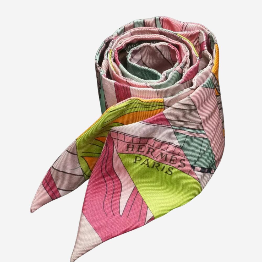 Hermes 100% Silk Twilly Astrologie Nouvelle in Rose Framboise (pink) & Pistache - Picture 10 of 12